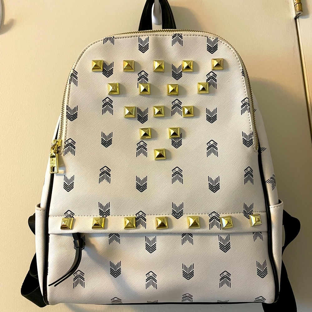 Steve Madden White/Black/Gold Studded Backpack